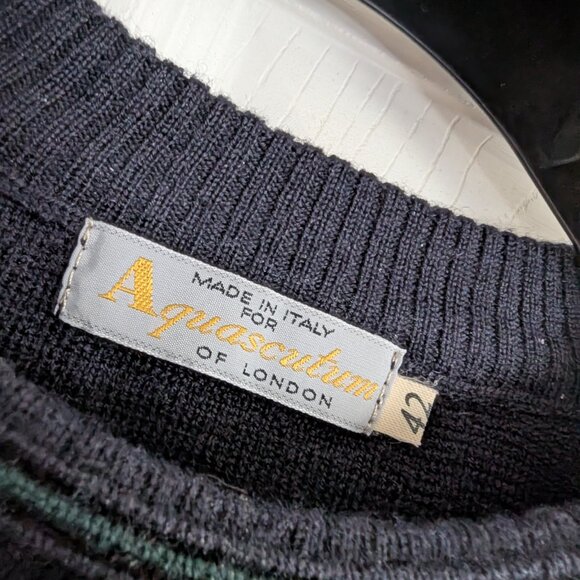 Vintage Aquascutum London Men Navy Sweater - Merinos - Made in Italy - Picture 2 of 9